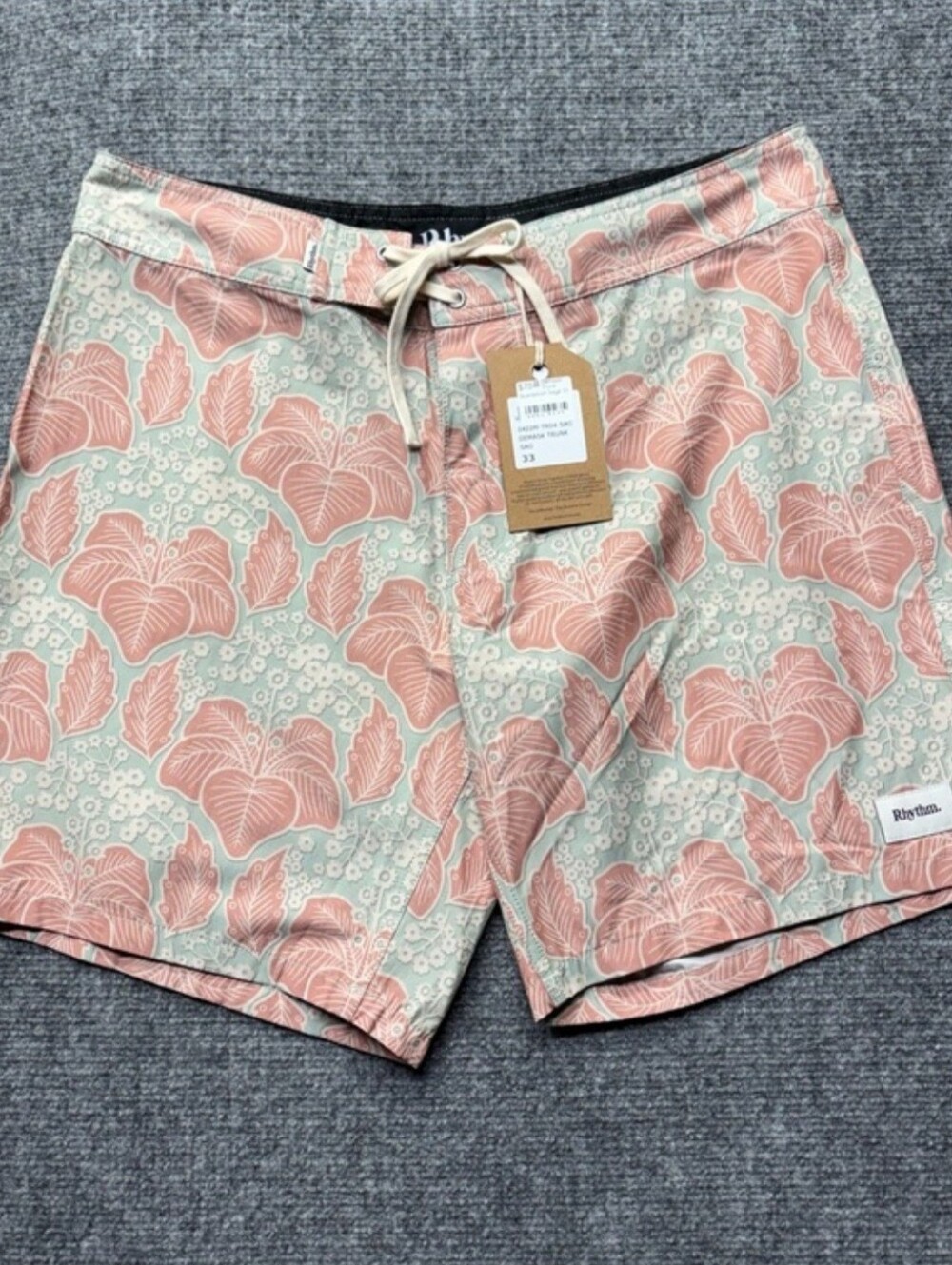 Rhythm Boardshorts Mens 33 Waist 8" Inseam Demask Sage Trunk Surf Floral NEW
